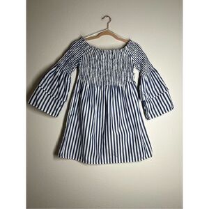 Style House Blue and white striped mini dress with puffy sleeve Size M